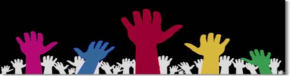 Image of multicolored raised hands